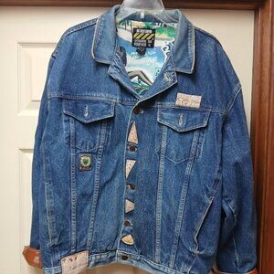 Big Rock Canyon Rugged Wear Denim Jacket Around Africa Rare Lining XL 80s VTG